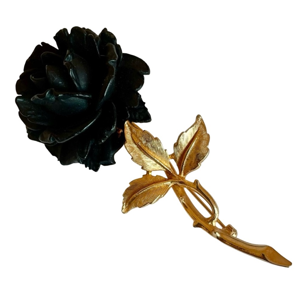 Vintage Signed Accessocraft NYC Black Rose Brooch - Picture 1 of 8